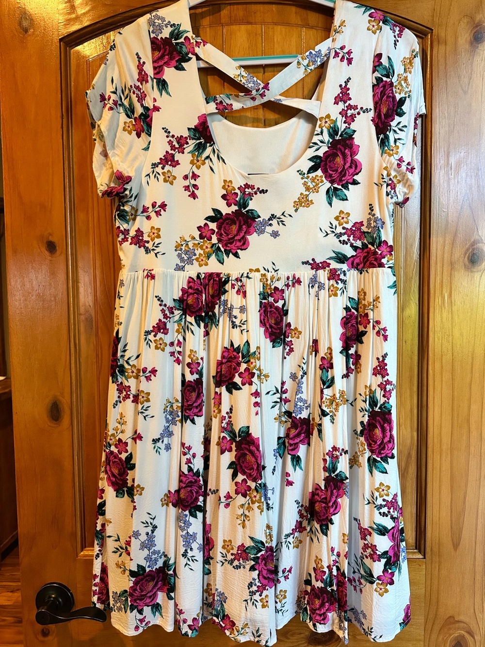 Torrid Cream Floral Crisscross Back Babydoll Dress - Picture 2 of 6